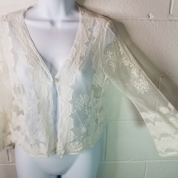 Vtg 90a y2k white mesh sheer one button cardigan - Picture 4 of 9